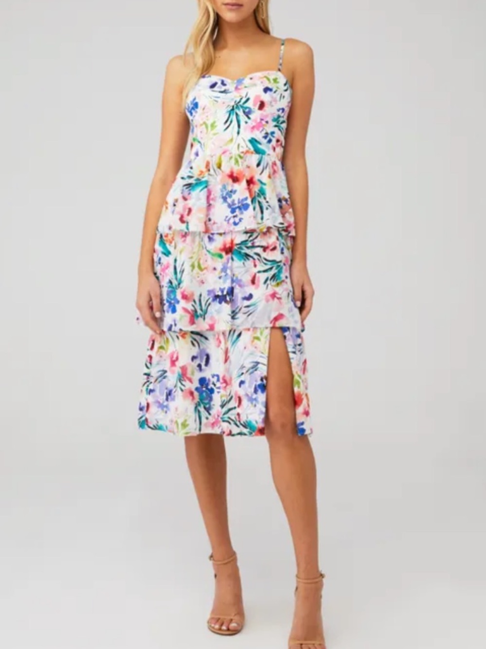 Amanda Uprichard Rosalia Sundress Tiered Ruffles Slit Medium Naples Floral $260